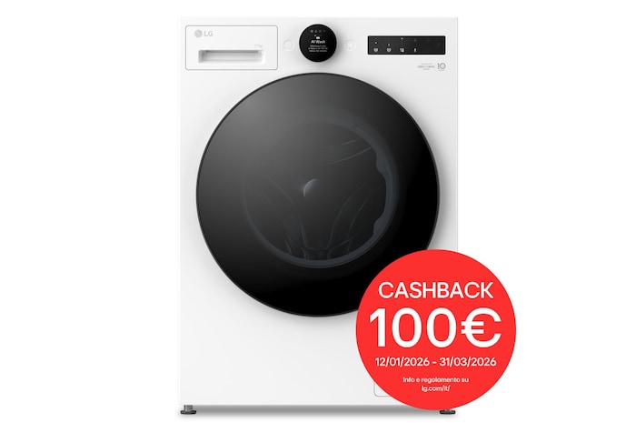 Immagine frontale della lavatrice LG F4X70011TWB serie X7 classe A-40%